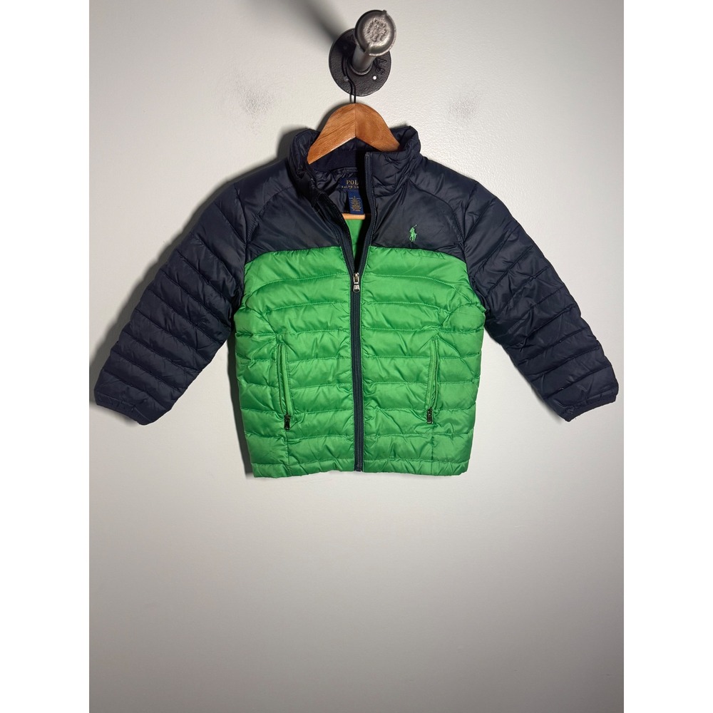 Polo Ralph Lauren Kids Down Puffer Jacket Navy Blue Green Size 5 Quilted Coat
